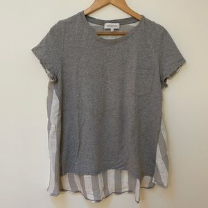 Grey Pocket T- Shirt with Striped Linen Back